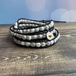 Olive and Cocoa Boho Pearl Wrap Bracelet